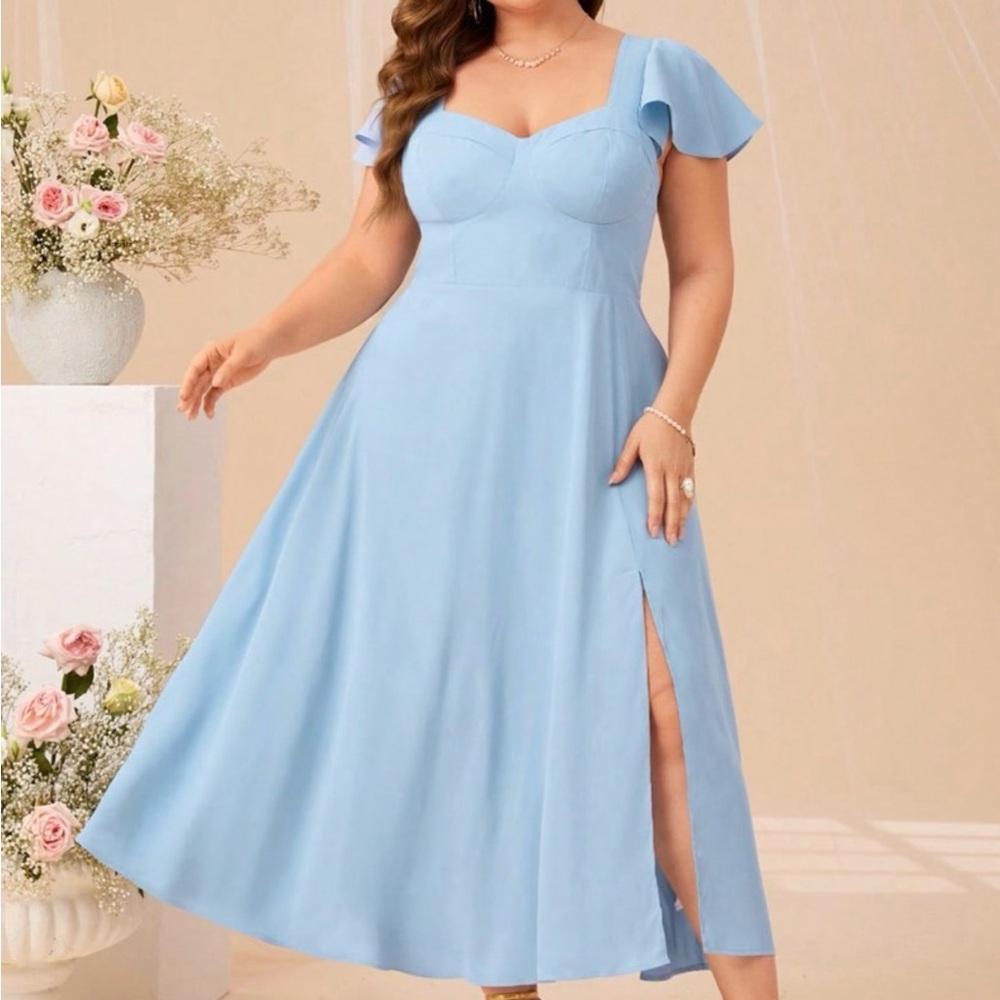 SHEIN Sky Blue Maxi Dress with Cap Sleeves